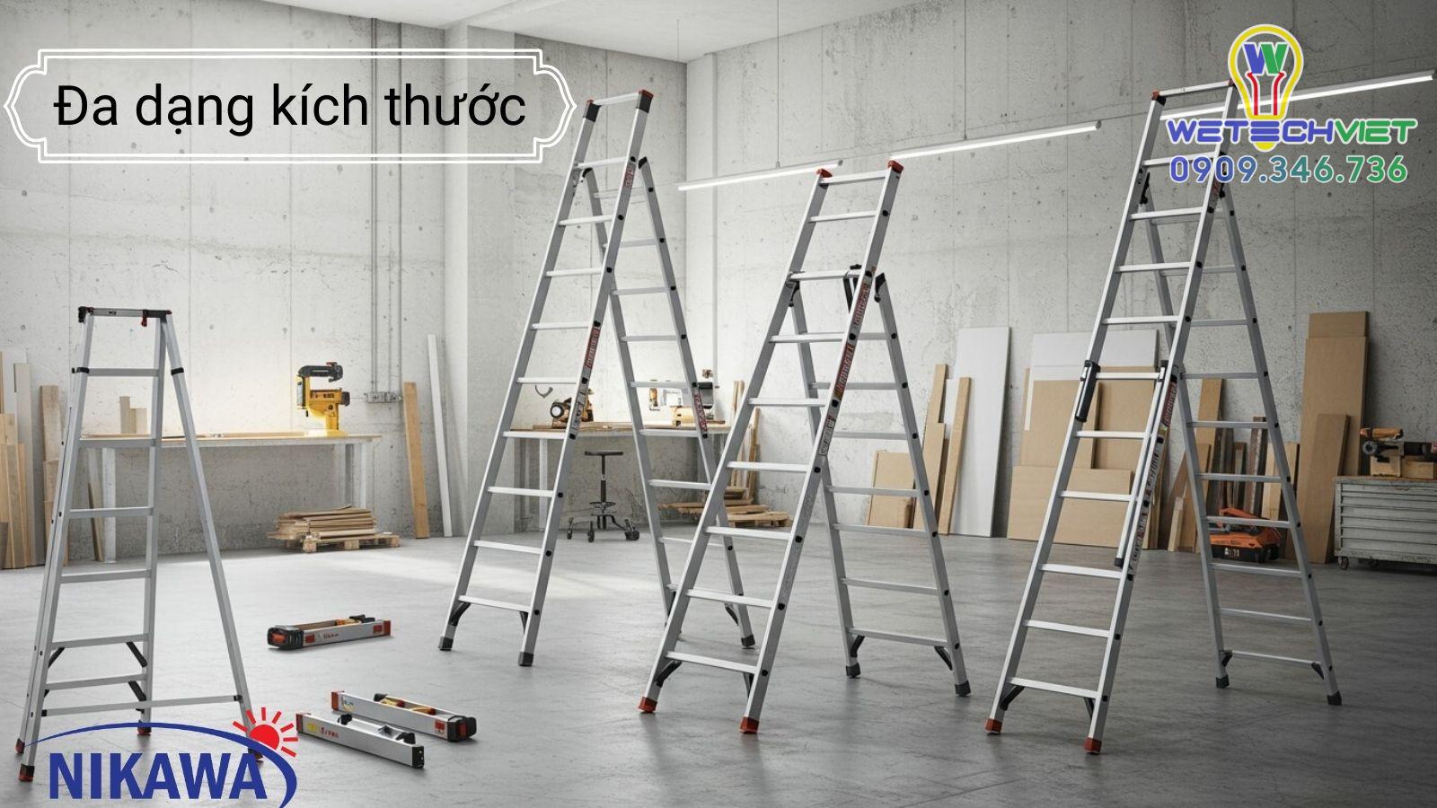 Thang nhôm Nikawa có đa dạng kích thước, chiều cao khác nhau