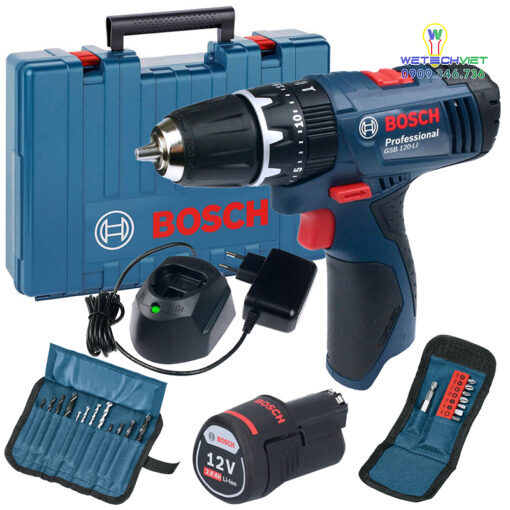 Máy Khoan Động Lực Dùng Pin Bosch Gsb 120-Li Gen Ii (1 Pin+Sạc 2 Chấu+Phụ Kiện)