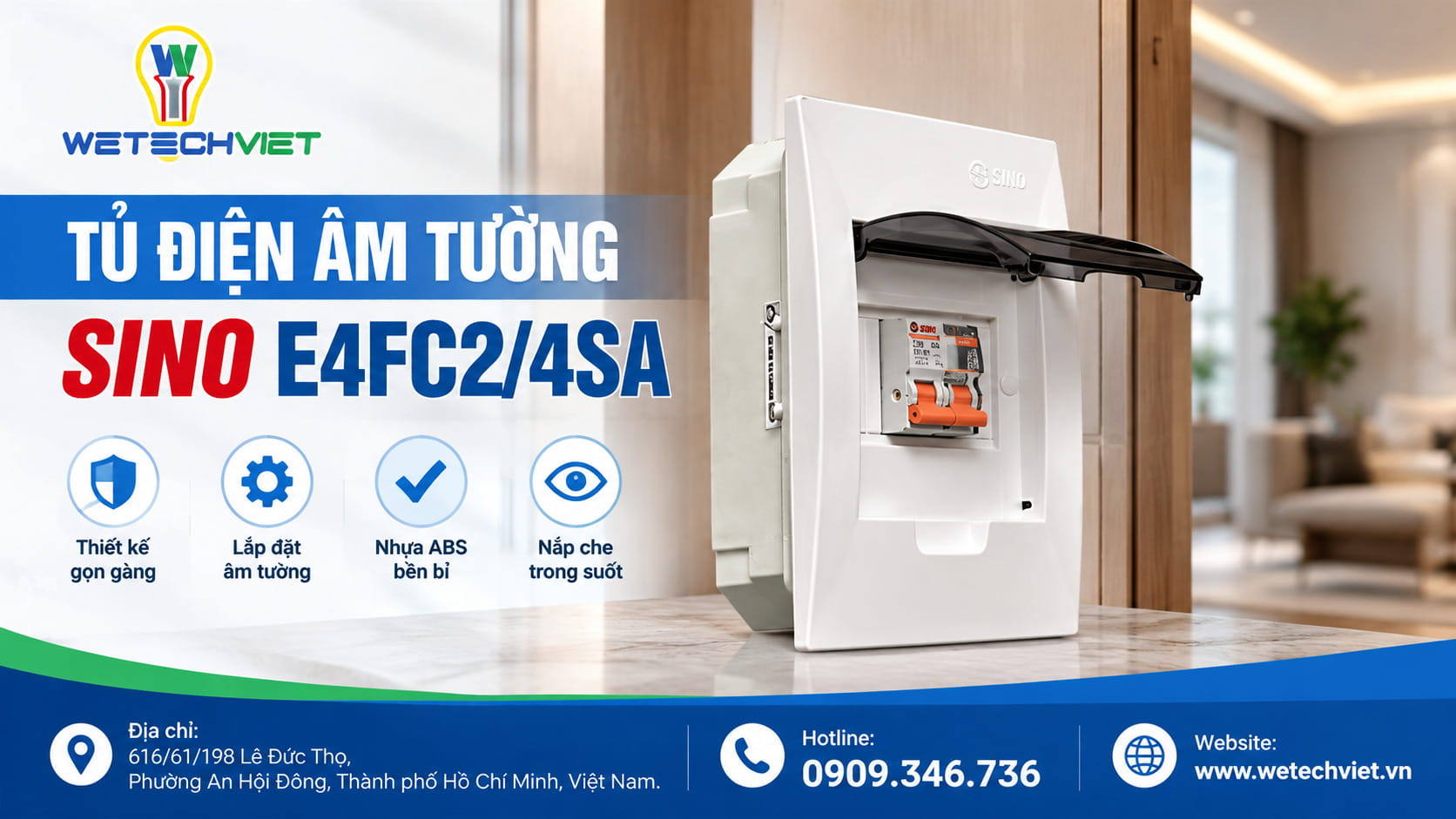 Tủ Điện Âm Tường Sino Chính Hãng, Đa Dạng Mẫu Mã, Giá Tốt 14 Tủ Điện Âm Tường Mặt Nhựa Sino E4Fc2/4Sa